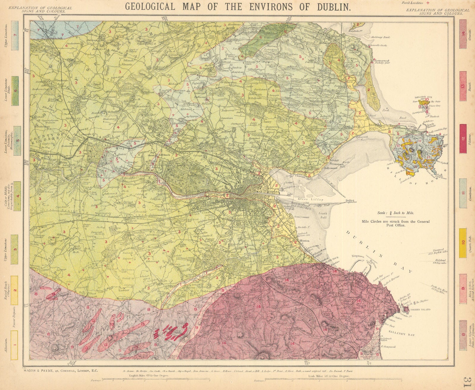 Geological map of the Environs of Dublin. Ireland. LETTS 1892 old antique